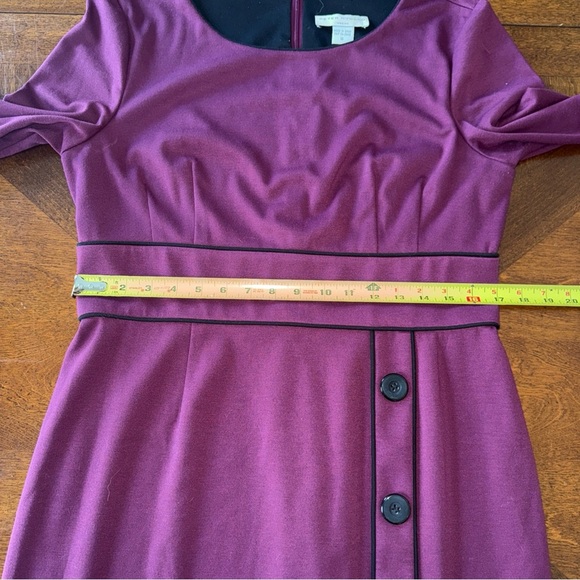 Peter Nygard Purple Black Trim 3/4 Sleeve Dress with Button Front Accent 14 - Picture 10 of 12